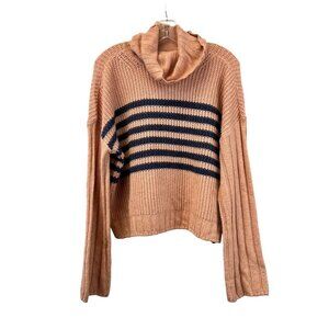 So Cropped Cowl Neck Knit Sweater Pink/Blue Striped Women’s Size Large New